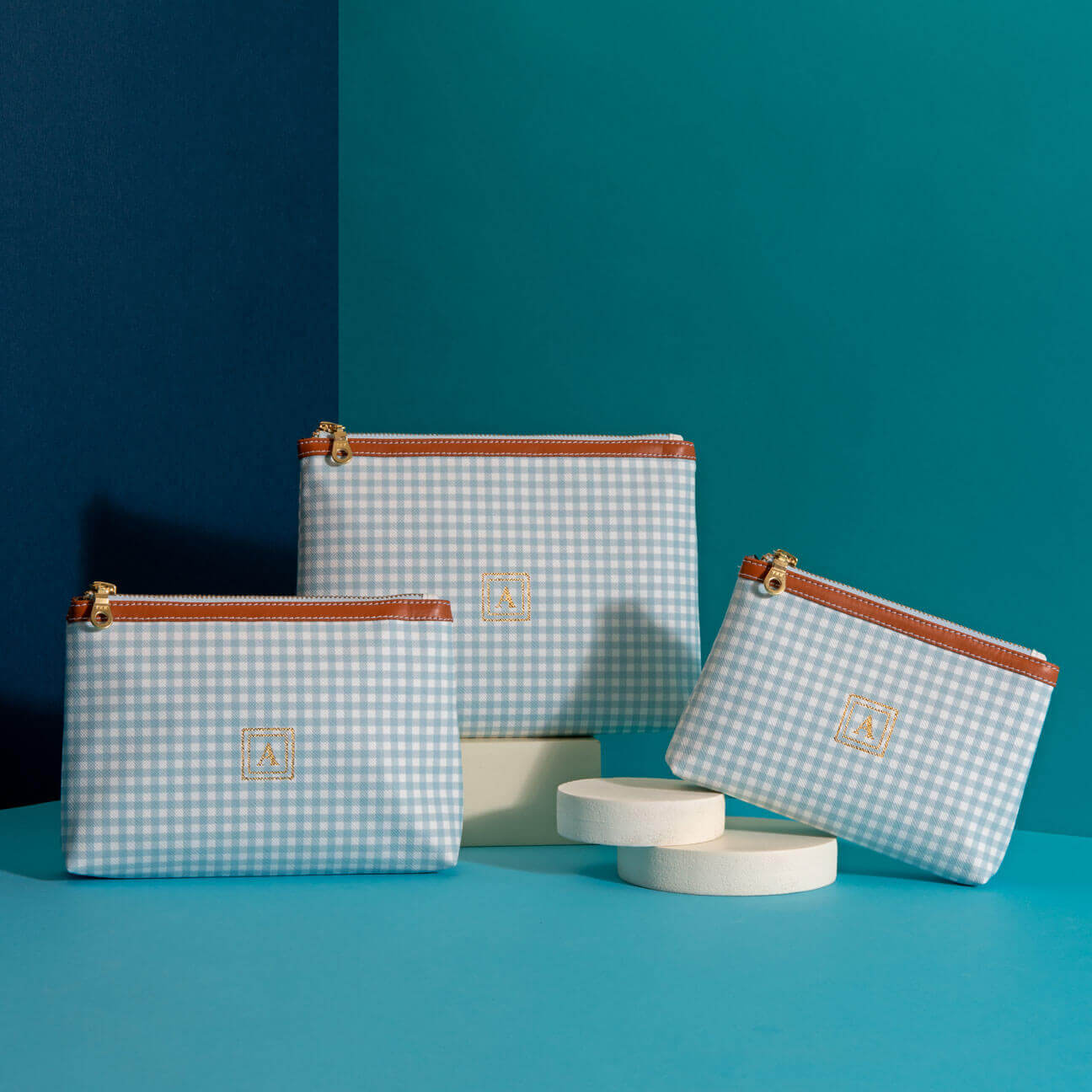 Blue Chex Pouches Bag